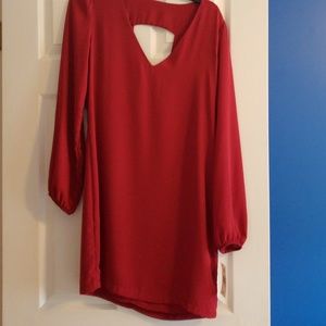 Open back red shirt dress